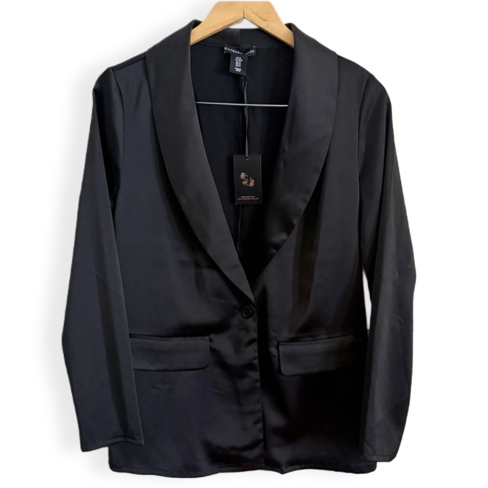 Sincerely Jules NEW WITH TAGS Women’s Blazer faux pockets silky black Sz Medium